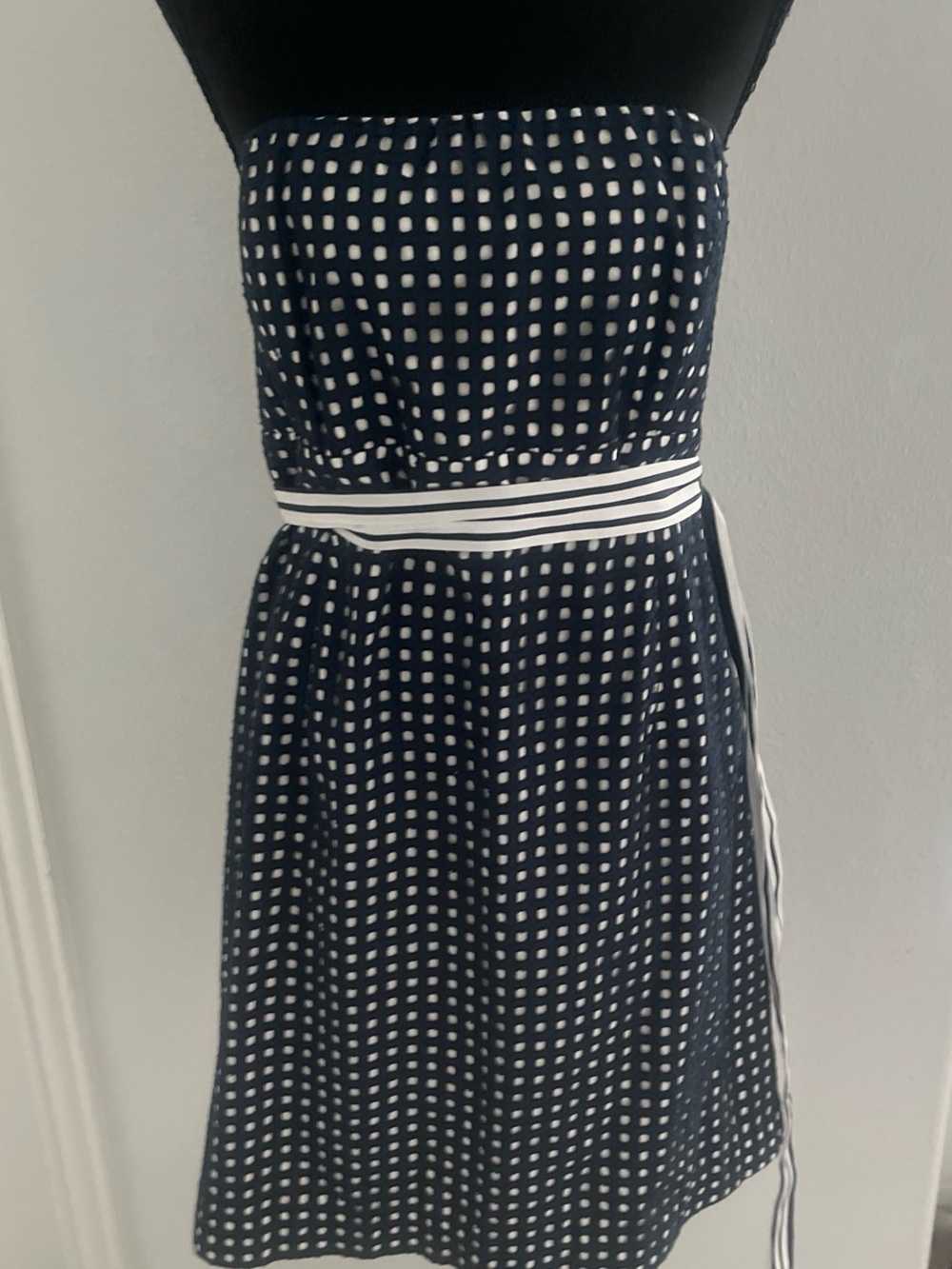 Vineyard Vines Navy and White Strapless Checked Belted Dress
